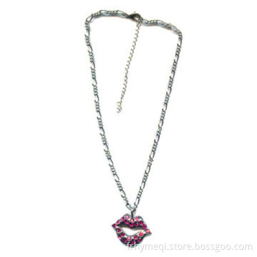 Red Lip Necklace with Swarovski Stone